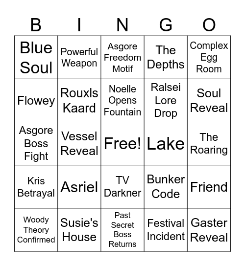 Deltarune Chapter 5 Bingo Card