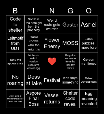 Deltarune ch5 Bingo Card