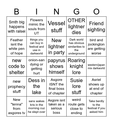 Deltarune Chapter 5 Bingo Card
