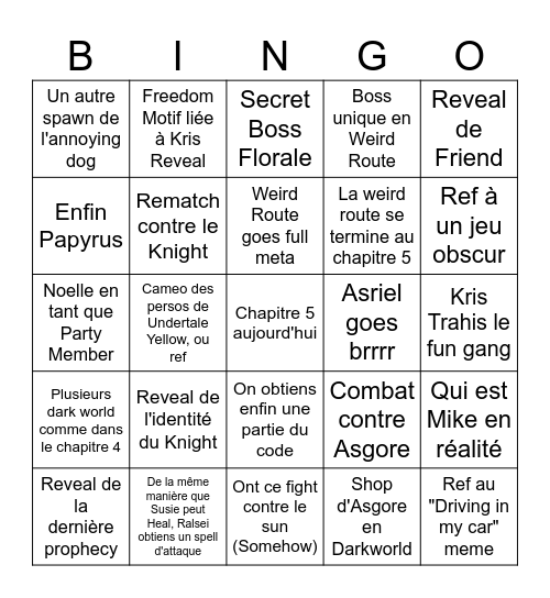 Prediction Deltarune Bingo Card