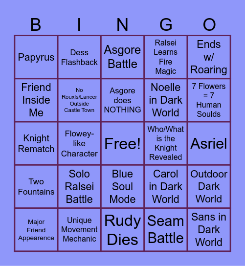 Deltarune Chapter 5 Bingo Card