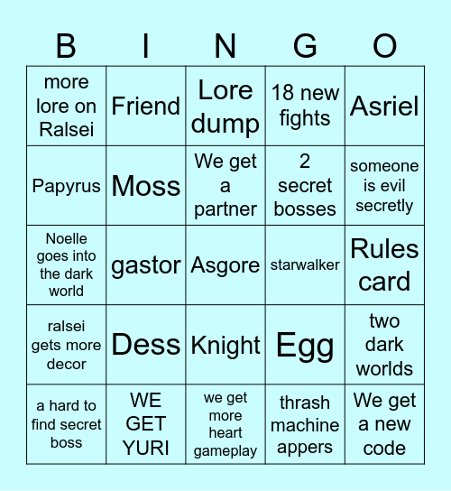 Deltarune Bingo Card