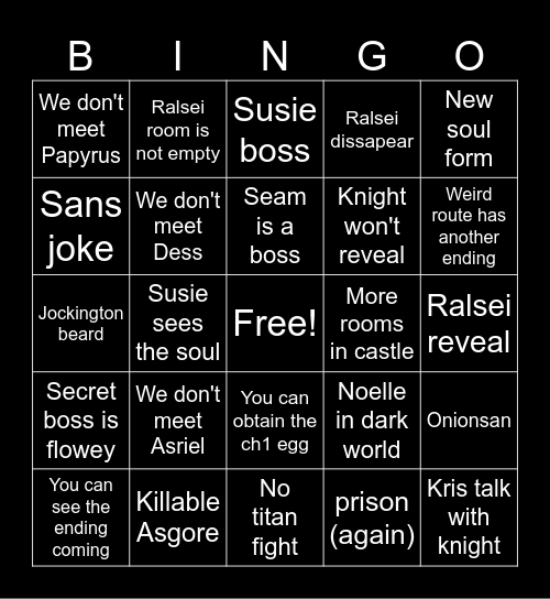 Deltarune CH5 Bingo Card