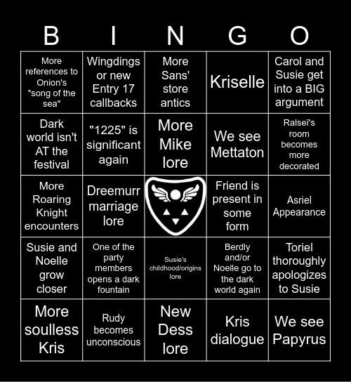 Deltarune Chapter 5 Bingo Card