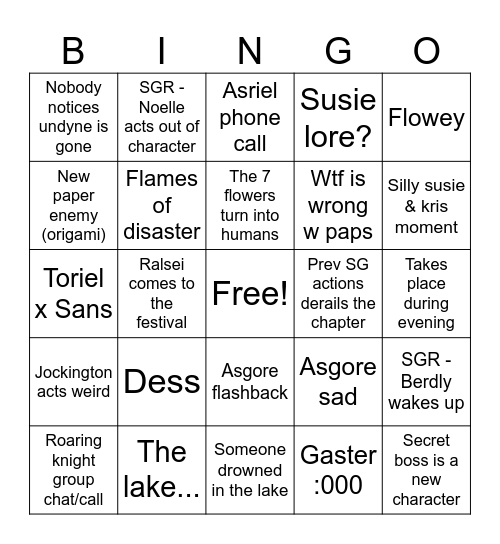 Deltarune Chapter 5 :DDD Bingo Card