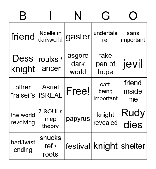 deltarune 5 Bingo Card