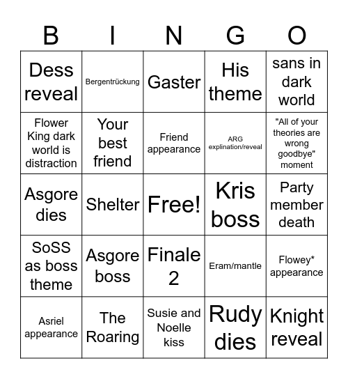 Deltarune Chapter 5 Bingo Card