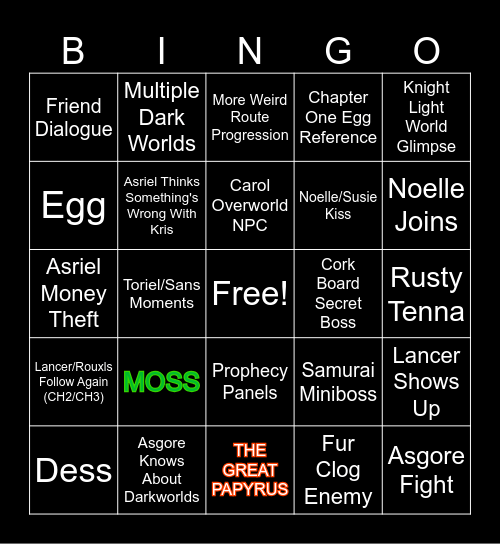 Vinny The Literacy Wizard's DELTARUNE CH5 BINGO Card