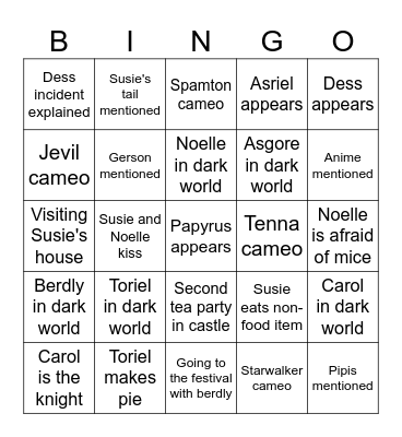 Deltarune Bingo Card