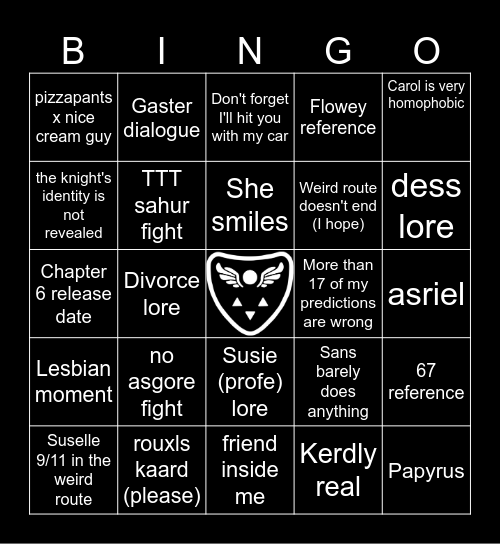 Deltarune Chapter 5 Bingo Card