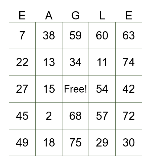 Camp Eagle Ridge Bingo Card