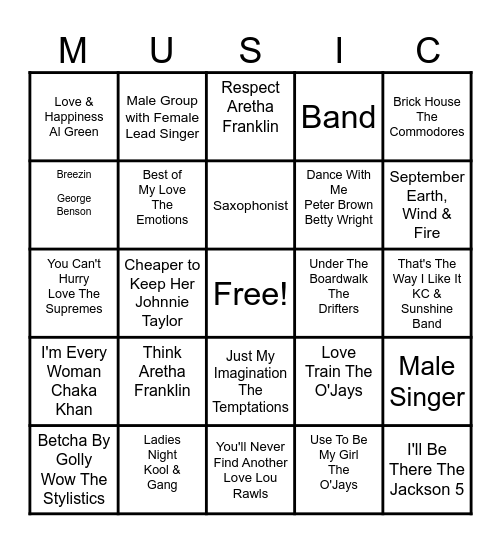 1970's Bingo Card