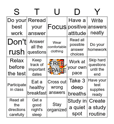 TEST TAKING BINGO Card