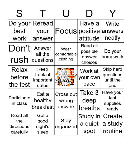 TEST TAKING BINGO Card