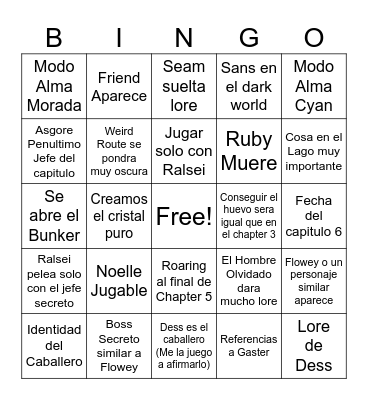 Bingo Deltarune Chapter 5 Bingo Card