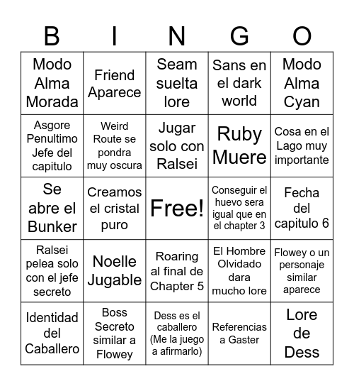 Bingo Deltarune Chapter 5 Bingo Card