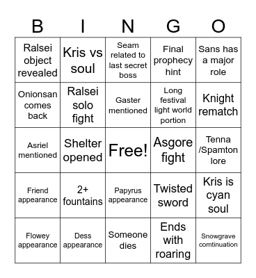 DELTARUNE TODAY Bingo Card