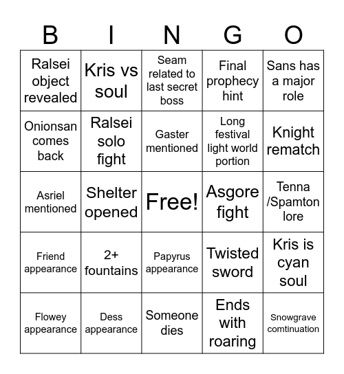 DELTARUNE TODAY Bingo Card