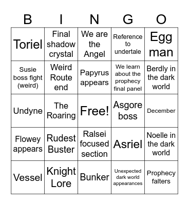 Deltarune Today Bingo Card