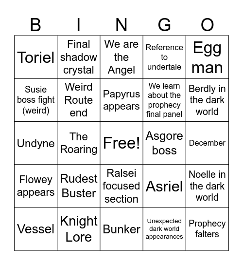 Deltarune Today Bingo Card