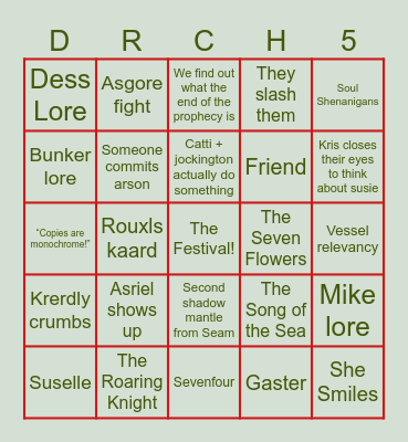 Deltarune chapter 5 Bingo Card