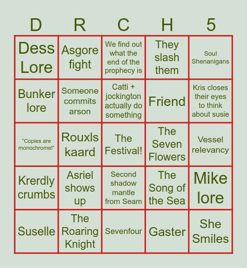 Deltarune chapter 5 Bingo Card