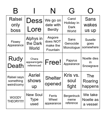 Deltarune Chapter 5 Bingo Card Bingo Card