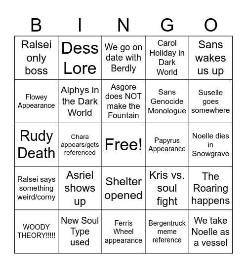 Deltarune Chapter 5 Bingo Card Bingo Card