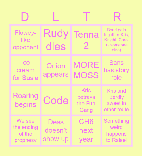 DELTARUNE CH5 Predictions Bingo Card