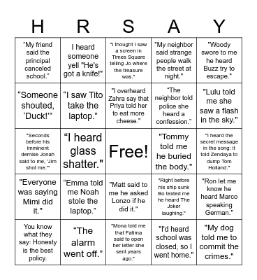 Hearsay Bingo Card