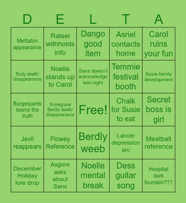Deltarune Chapter 5 Bingo Card