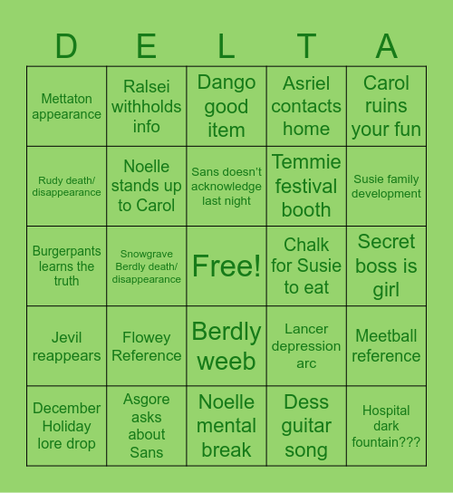 Deltarune Chapter 5 Bingo Card
