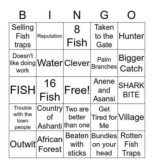 Anansi's Fishing Expedition Bingo Card