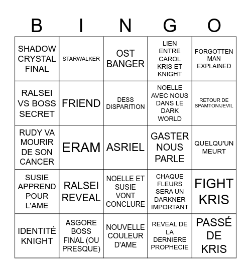 CHAPITRE V Bingo Card