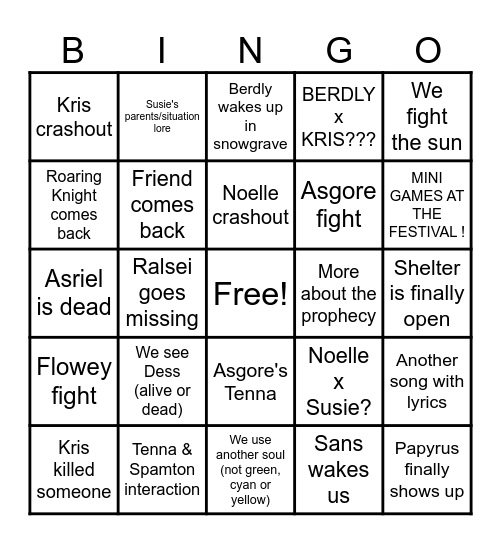 Deltarune Chapter 5 Bingo Card