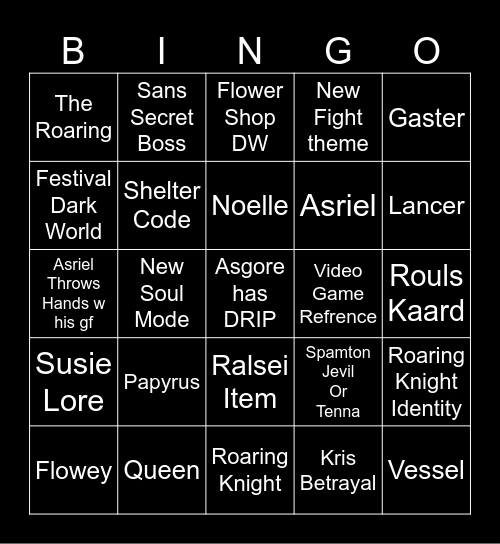 Deltarune Ch5 Bingo Card