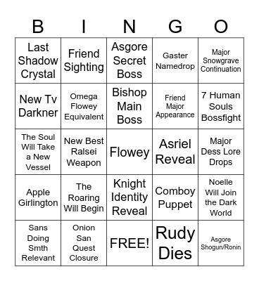 Deltarune Chapter 5 Bingo Card