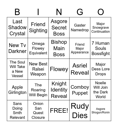 Deltarune Chapter 5 Bingo Card