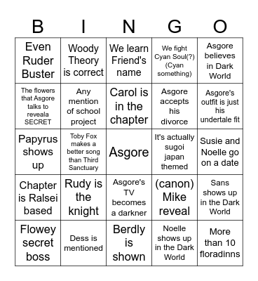 Deltarune Predictions Bingo Card