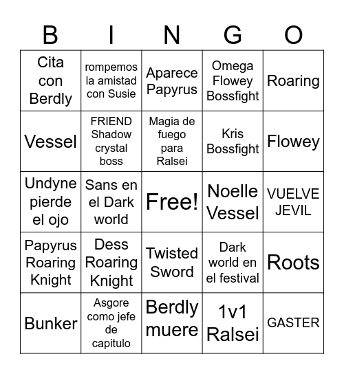 Deltarune Chapter 5 Bingo Card