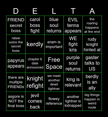 Deltarune Bingo Card
