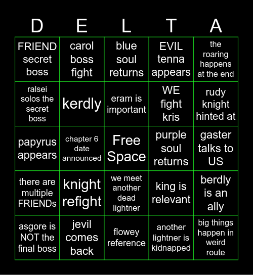Deltarune Bingo Card