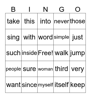 2nd grade words Bingo Card