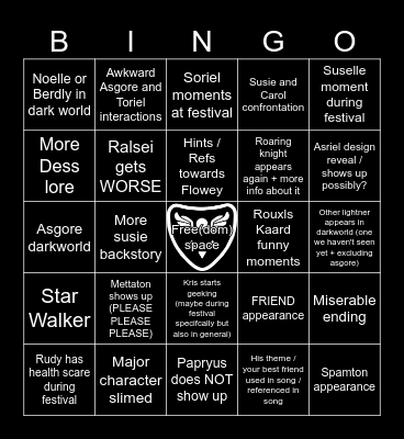 Deltarune Chapter 5 Bingo Card