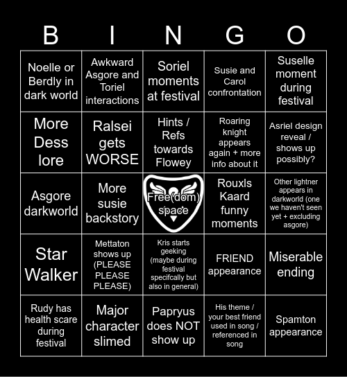 Deltarune Chapter 5 Bingo Card