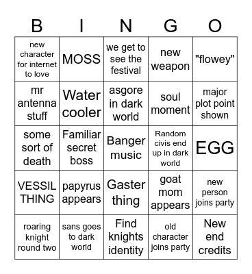 Deltarune Chapter five Bingo Card