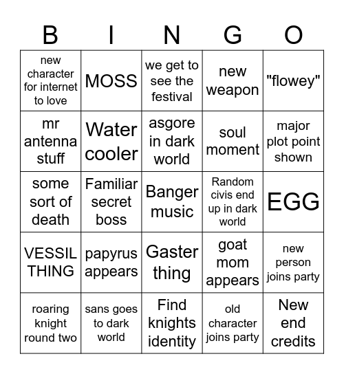 Deltarune Chapter five Bingo Card