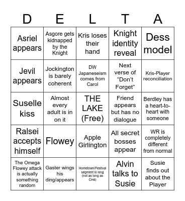 Deltarune Chapter 5 Bingo Card