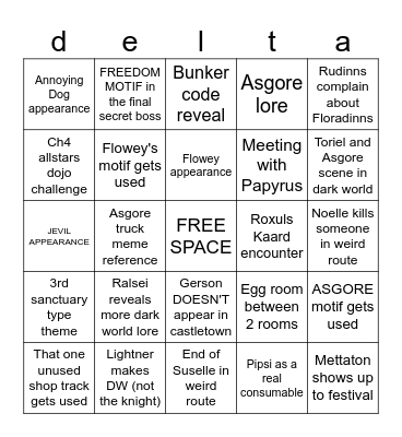 deltarune chapter 5! Bingo Card