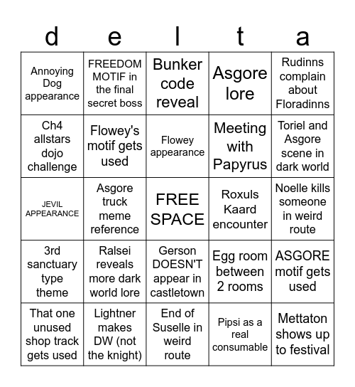 deltarune chapter 5! Bingo Card